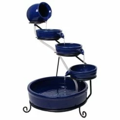 H55cm Blue Solar Ceramic Water Feature with Battery Backup and Lights by Solaray -Water Features Shop WF0210AWM rollover image 8993