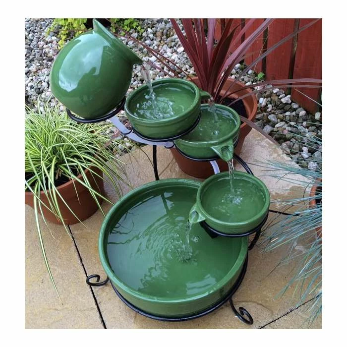 H55cm Green Solar Ceramic Water Feature with Battery Backup & LEDs by Solaray 8 H55cm Green Solar Ceramic Water Feature with Battery Backup & LEDs by Solaray - Image 6
