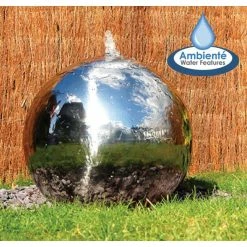 H40cm Polished Sphere Stainless Steel Water Feature with Lights by Ambienté