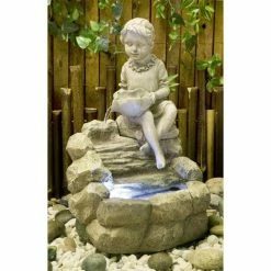 H42cm Girl Pouring Water Feature with LED Lights | Indoor/Outdoor Use by Ambienté