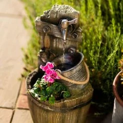 60cm Rustic Tap Bucket And Barrel Tiered Planter Water Feature With Lights By Ambienté -Water Features Shop WF10454 3 35a5