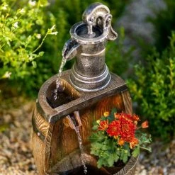 61cm Water Pump Tap And Open Barrel Cascading Planter Water Feature With Lights By Ambienté -Water Features Shop WF10455 5 7df0