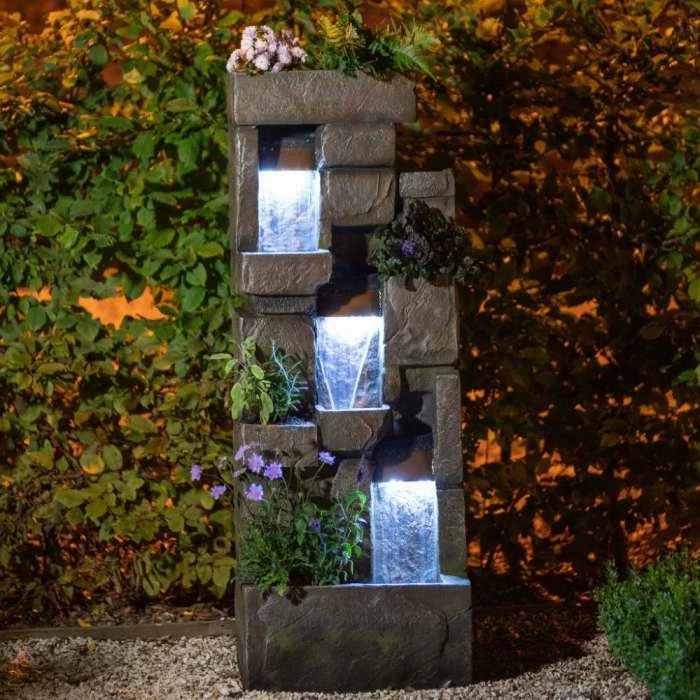 143cm Higgledy Stone Effect Water Wall Tiered Cascading Planter Water Feature With Lights By Ambienté© 5 143cm Higgledy Stone Effect Water Wall Tiered Cascading Planter Water Feature With Lights By Ambienté© - Image 3