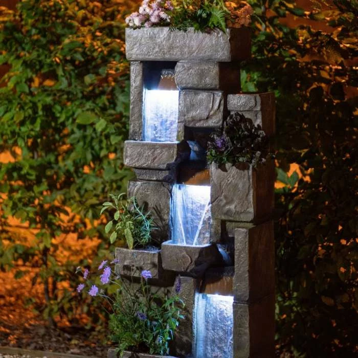 143cm Higgledy Stone Effect Water Wall Tiered Cascading Planter Water Feature With Lights By Ambienté© 6 143cm Higgledy Stone Effect Water Wall Tiered Cascading Planter Water Feature With Lights By Ambienté© - Image 4