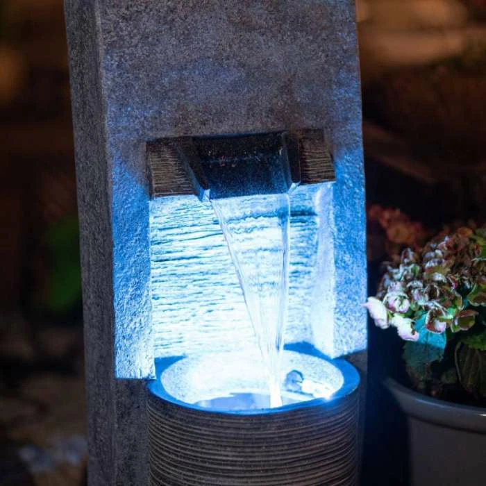 91cm Stone Effect Ripple Wall and Bowl Cascading Planter Water Feature With Lights By Ambienté 5 91cm Stone Effect Ripple Wall and Bowl Cascading Planter Water Feature With Lights By Ambienté - Image 3