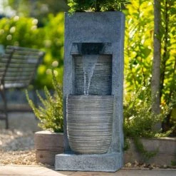 91cm Stone Effect Ripple Wall and Bowl Cascading Planter Water Feature With Lights By Ambienté 13 91cm Stone Effect Ripple Wall and Bowl Cascading Planter Water Feature With Lights By Ambienté -Water Features Shop WF10457 4 6b28