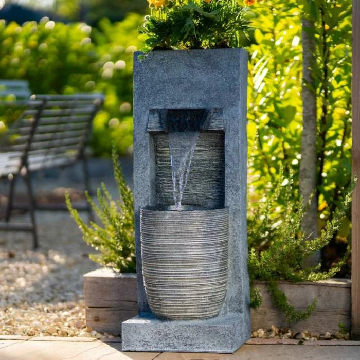91cm Stone Effect Ripple Wall and Bowl Cascading Planter Water Feature With Lights By Ambienté 10 91cm Stone Effect Ripple Wall and Bowl Cascading Planter Water Feature With Lights By Ambienté - Image 8