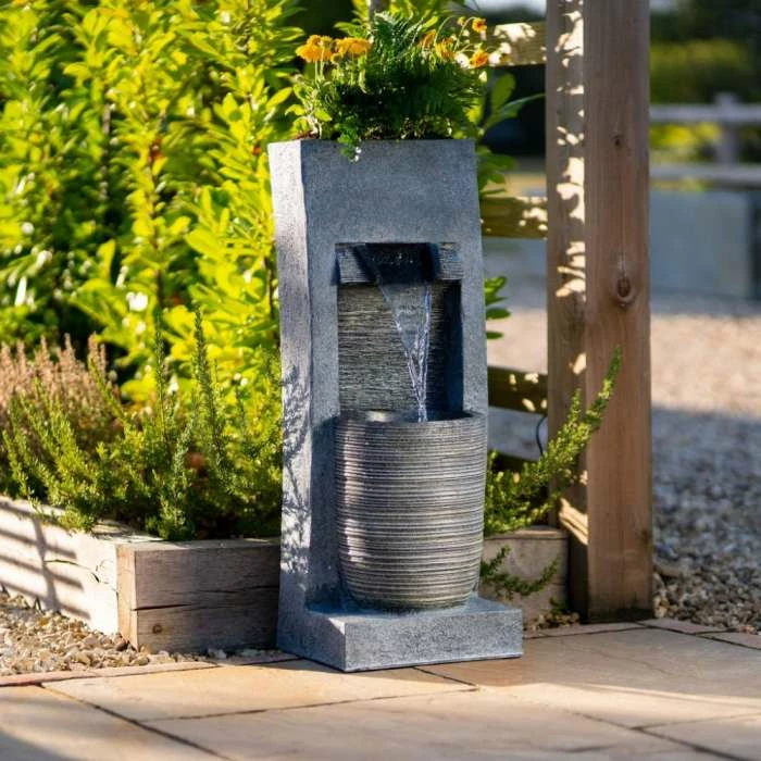 91cm Stone Effect Ripple Wall and Bowl Cascading Planter Water Feature With Lights By Ambienté 3 91cm Stone Effect Ripple Wall and Bowl Cascading Planter Water Feature With Lights By Ambienté