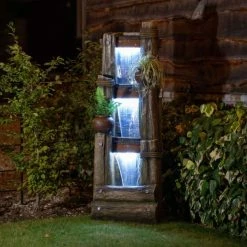 180cm Log Wall Falls and Bowls Cascading Planter Water Feature With Lights By Ambienté -Water Features Shop WF10458 3 1ca0