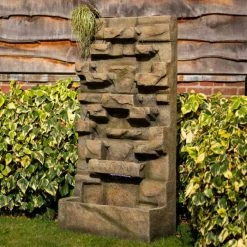 180cm Stone Water Wall Tiered Cascading Planter Water Feature With Lights By Ambienté -Water Features Shop WF10459 4 149b
