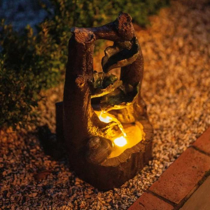 49cm Solar Tiered Tree Leaf Cascading Water Feature With Battery Backup and Lights By Solaray 4 49cm Solar Tiered Tree Leaf Cascading Water Feature With Battery Backup and Lights By Solaray - Image 2