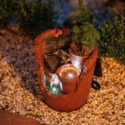 39cm Solar Tiered Potted Falls Cascading Water Feature With Battery Backup and Lights By Solaray -Water Features Shop WF10461 3 b00e