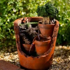 39cm Solar Tiered Potted Falls Cascading Water Feature With Battery Backup and Lights By Solaray -Water Features Shop WF10461 4 e9d5