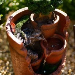 39cm Solar Tiered Potted Falls Cascading Water Feature With Battery Backup and Lights By Solaray -Water Features Shop WF10461 6 befe