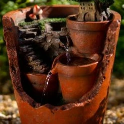 39cm Solar Tiered Potted Falls Cascading Water Feature With Battery Backup and Lights By Solaray -Water Features Shop WF10461 7 2a0e