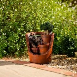 39cm Solar Tiered Potted Falls Cascading Water Feature With Battery Backup and Lights By Solaray -Water Features Shop WF10461 8 60f5