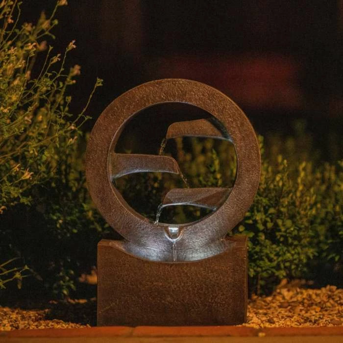 48cm Solar Grey Peaceful Flowing Steps Cascading Water Feature With Battery Backup and Lights By Solaray 4 48cm Solar Grey Peaceful Flowing Steps Cascading Water Feature With Battery Backup and Lights By Solaray - Image 2