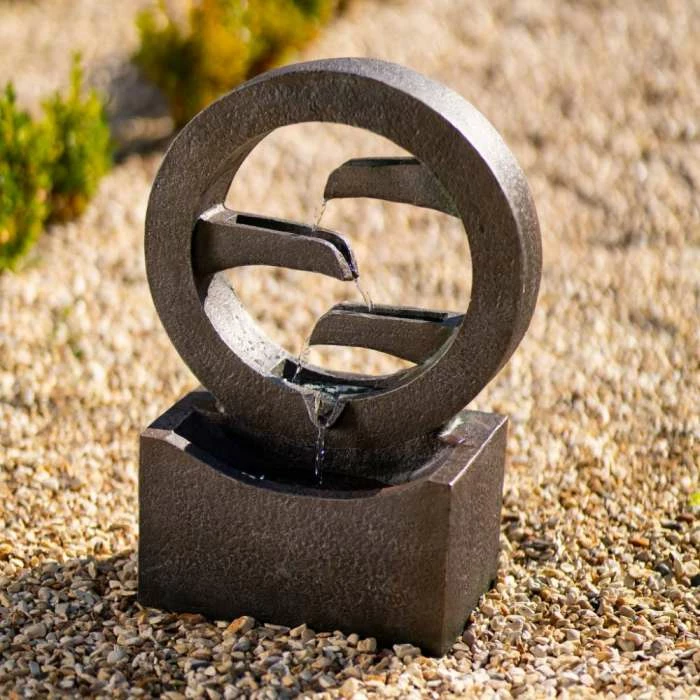 48cm Solar Grey Peaceful Flowing Steps Cascading Water Feature With Battery Backup and Lights By Solaray 6 48cm Solar Grey Peaceful Flowing Steps Cascading Water Feature With Battery Backup and Lights By Solaray - Image 4