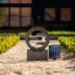 48cm Solar Grey Peaceful Flowing Steps Cascading Water Feature With Battery Backup and Lights By Solaray