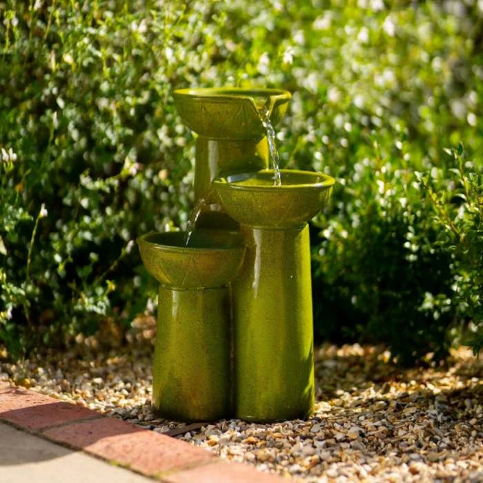 40cm Solar Green Pouring Bowls Tiered Cascading Water Feature With Battery Backup and Lights By Solaray 7 40cm Solar Green Pouring Bowls Tiered Cascading Water Feature With Battery Backup and Lights By Solaray - Image 5