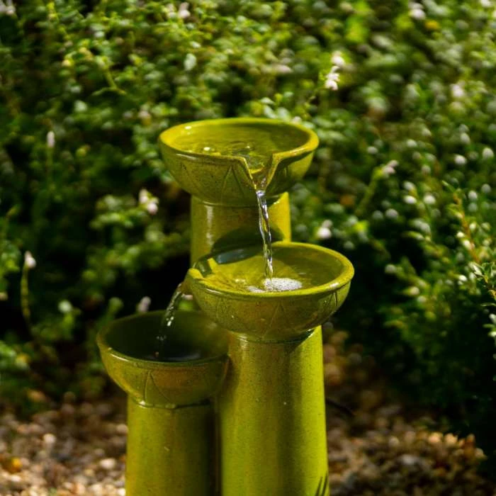 40cm Solar Green Pouring Bowls Tiered Cascading Water Feature With Battery Backup and Lights By Solaray 9 40cm Solar Green Pouring Bowls Tiered Cascading Water Feature With Battery Backup and Lights By Solaray - Image 7