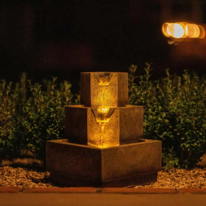37cm Solar Tiered Coba Square Cascading Water Feature With Battery Backup and Lights By Solaray 4 37cm Solar Tiered Coba Square Cascading Water Feature With Battery Backup and Lights By Solaray - Image 2