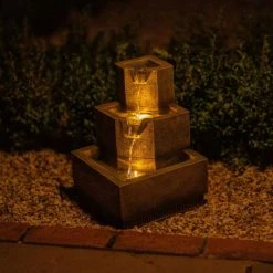 37cm Solar Tiered Coba Square Cascading Water Feature With Battery Backup and Lights By Solaray 12 37cm Solar Tiered Coba Square Cascading Water Feature With Battery Backup and Lights By Solaray -Water Features Shop WF10464 3 5022