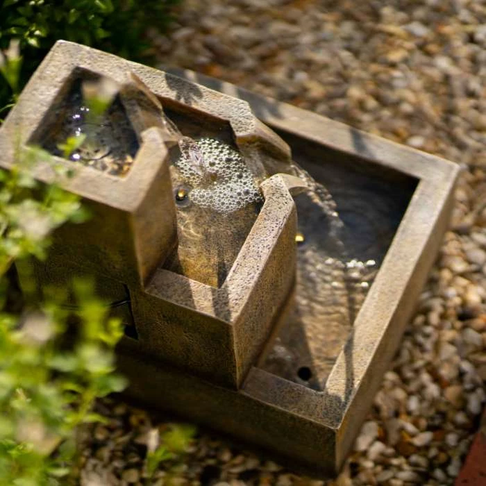 37cm Solar Tiered Coba Square Cascading Water Feature With Battery Backup and Lights By Solaray 7 37cm Solar Tiered Coba Square Cascading Water Feature With Battery Backup and Lights By Solaray - Image 5