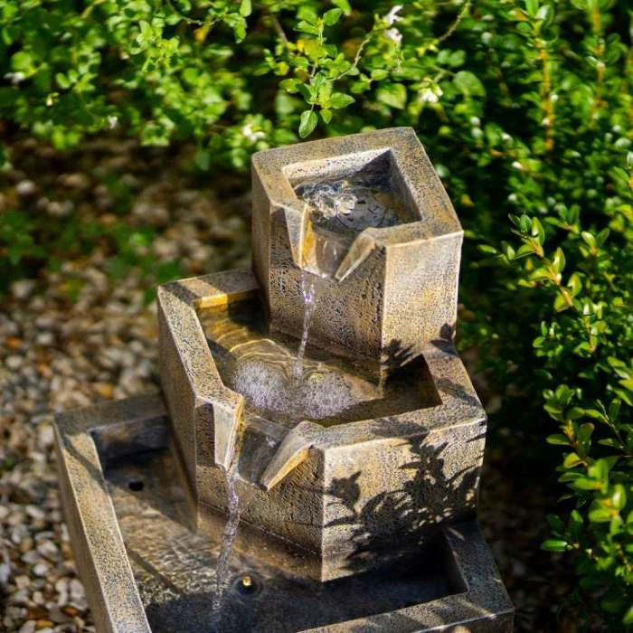 37cm Solar Tiered Coba Square Cascading Water Feature With Battery Backup and Lights By Solaray 9 37cm Solar Tiered Coba Square Cascading Water Feature With Battery Backup and Lights By Solaray - Image 7