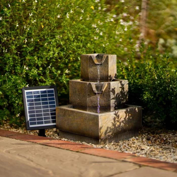 37cm Solar Tiered Coba Square Cascading Water Feature With Battery Backup and Lights By Solaray 10 37cm Solar Tiered Coba Square Cascading Water Feature With Battery Backup and Lights By Solaray - Image 8
