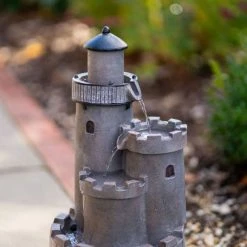 49cm Solar Grey Castle Tiered Cascading Water Feature With Battery Backup and Lights By Solaray -Water Features Shop WF10468 5 d0e2