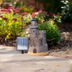 49cm Solar Grey Castle Tiered Cascading Water Feature With Battery Backup and Lights By Solaray -Water Features Shop WF10468 7 3d92