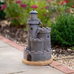 49cm Solar Grey Castle Tiered Cascading Water Feature With Battery Backup and Lights By Solaray -Water Features Shop WF10468 8 80da