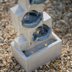 53cm Solar Grey Column Pouring Bowls Tiered Cascading Water Feature With Battery Backup and Lights By Solaray -Water Features Shop WF10469 6 e39c