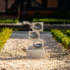 53cm Solar Grey Column Pouring Bowls Tiered Cascading Water Feature With Battery Backup and Lights By Solaray -Water Features Shop WF10469 8 ad60