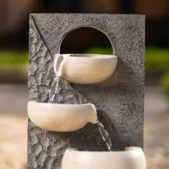 48cm Solar Two Tone Pouring Bowls Tiered Cascading Water Wall Water Feature With Battery Backup and Lights By Solaray -Water Features Shop WF10472 5 4bd3