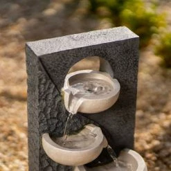 48cm Solar Two Tone Pouring Bowls Tiered Cascading Water Wall Water Feature With Battery Backup and Lights By Solaray -Water Features Shop WF10472 6 0055