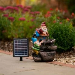 41cm Solar Rock Fall Gnomes Cascading Water Feature With Battery Backup and Lights By Solaray