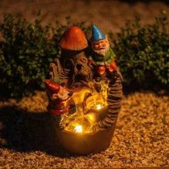 39cm Solar Toadstool Gnomes Tiered Cascading Water Feature With Battery Backup and Lights By Solaray -Water Features Shop WF10474 3 8599