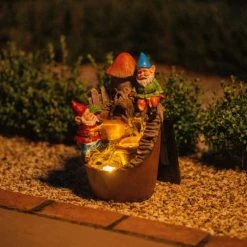 39cm Solar Toadstool Gnomes Tiered Cascading Water Feature With Battery Backup and Lights By Solaray -Water Features Shop WF10474 4 e95f