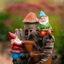 39cm Solar Toadstool Gnomes Tiered Cascading Water Feature With Battery Backup and Lights By Solaray -Water Features Shop WF10474 5 d500