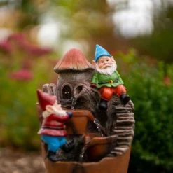 39cm Solar Toadstool Gnomes Tiered Cascading Water Feature With Battery Backup and Lights By Solaray -Water Features Shop WF10474 6 4856