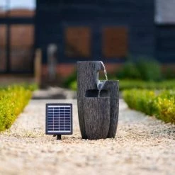 47cm Solar Textured Vases Pouring Bowls Tiered Cascading Water Feature With Battery Backup and Lights By Solaray -Water Features Shop WF10476 4 09d3