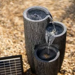 47cm Solar Textured Vases Pouring Bowls Tiered Cascading Water Feature With Battery Backup and Lights By Solaray -Water Features Shop WF10476 6 7224