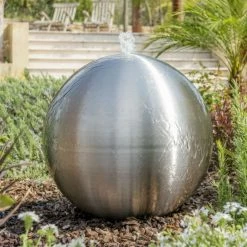 H75cm Brushed Sphere Stainless Steel Water Feature with Lights by Ambienté -Water Features Shop WF1254B add image 5 d05d