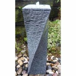 Drilled Twist Water Feature- Dark Grey Granite