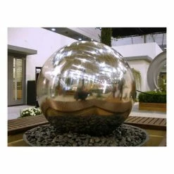 W5ft Polished Stainless Steel Sphere Water Feature with Lights - By Ambienté -Water Features Shop WF3144PNR add image 1 9263