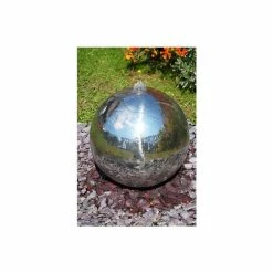 W5ft Polished Stainless Steel Sphere Water Feature with Lights - By Ambienté -Water Features Shop WF3144PNR add image 2 01bc