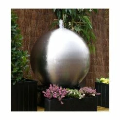 H45cm Brushed Sphere Stainless Steel Water Feature with Lights by Ambienté -Water Features Shop WF3145B add image 3 3527