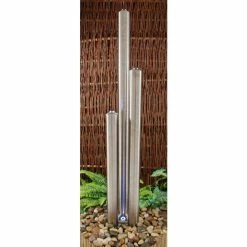 H156cm 3 Brushed Tubes Stainless Steel Water Feature with Lights | Indoor/Outdoor Use by Ambienté